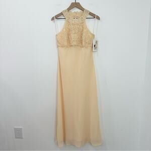 Vintage 90s Gunne Sax Jessica McClintock Chiffon Gown High Neck Embroidered 9 10